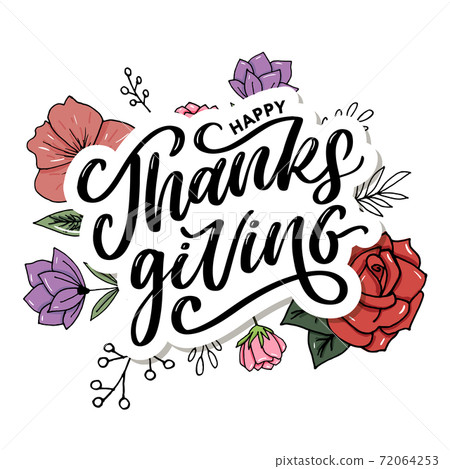 happy thanksgiving lettering calligraphy text brush vector 72064253