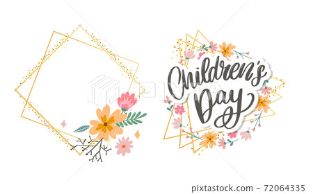 happy children's day, cute vector greeting card with funny letters in scandinavian style and cartoon landscape happy children's day, cute vector greeting card with funny letters in scandinavian style and cartoon landscape 72064335