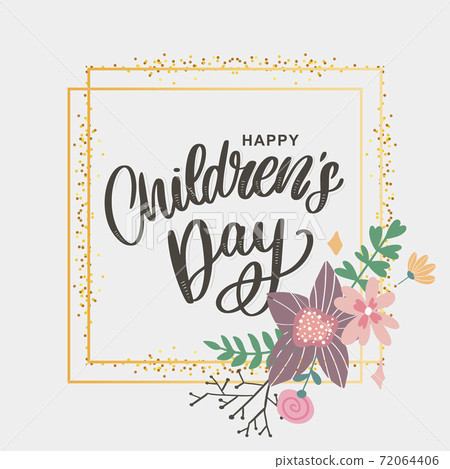 happy children's day, cute vector greeting card with funny letters in scandinavian style and cartoon landscape happy children's day, cute vector greeting card with funny letters in scandinavian style and cartoon landscape 72064406