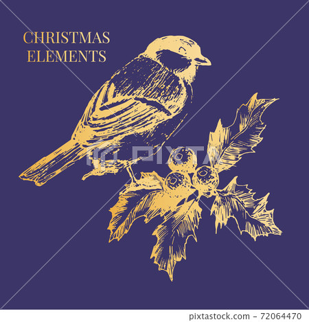 Gold christmas elements for celebration decoration design. Vintage vector illustration. Vector graphic elements. Merry christmas card. Festive set isolated. New year Gold christmas elements for celebration decoration design. Vintage vector illustration. Vector graphic elements. Merry christmas card. Festive set isolated. New year 72064470