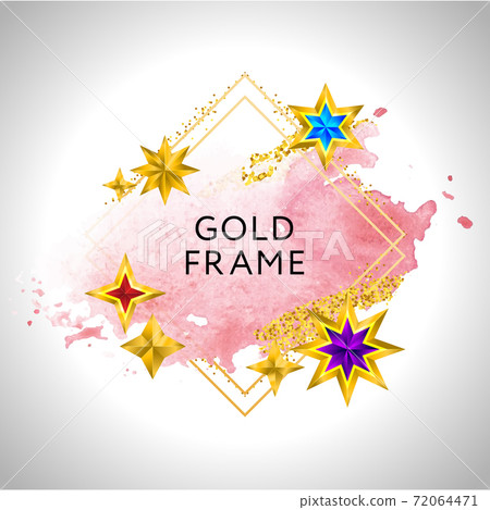 Abstract frame vector celebration background with pink watercolor golden stars and place for text. Abstract frame vector celebration background with pink watercolor golden stars and place for text. 72064471