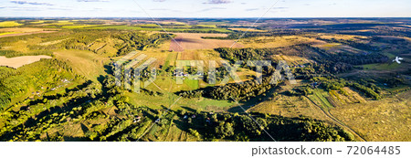 Typical aerial landscape of Russian Chernozemie. Bolshoe Gorodkovo village, Kursk region Typical aerial landscape of Russian Chernozemie. Bolshoe Gorodkovo village, Kursk region 72064485