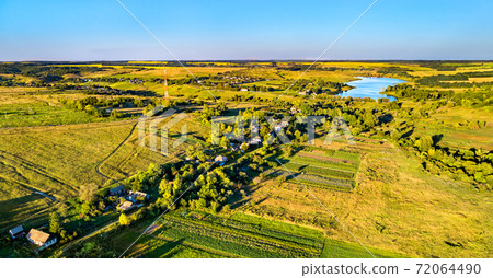 Aerial landscape of Russian Chernozemye. Darnitsa village, Kursk region Aerial landscape of Russian Chernozemye. Darnitsa village, Kursk region 72064490