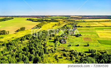 Aerial landscape of Russian Chernozemye. Shuklino village, Kursk region Aerial landscape of Russian Chernozemye. Shuklino village, Kursk region 72064500