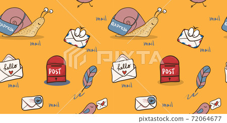 seamless background with snail mail, letters, pen, envelope  with stamp 72064677