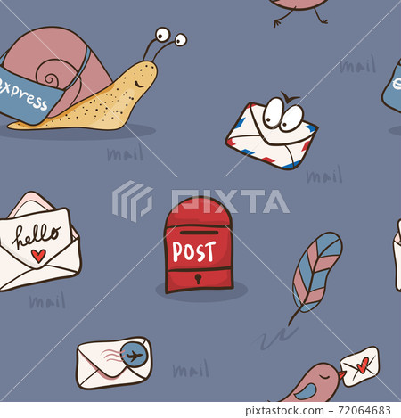 seamless background with snail mail, letters, pen, envelope  with stamp 72064683
