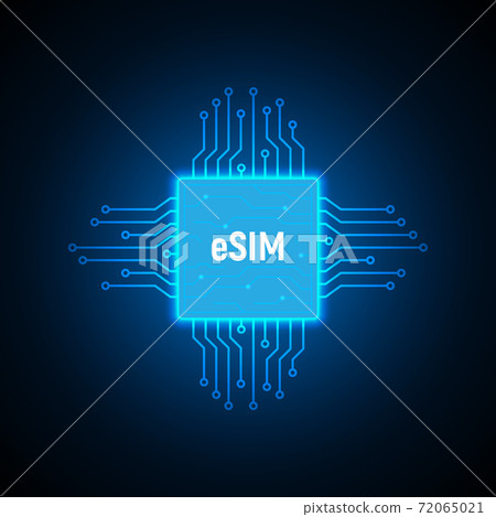 Esim chip card concept icon. Embedded sim card cellular mobile technology smart concept 72065021