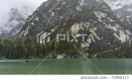 Pragser Wildsee Boats Rain Dolomites 72066323