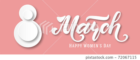 Banner for social networks caps. International Women's Day. Banner, flyer for March 8. Paper cut design. Congratulating and wishing happy holiday card for newsletter, brochures, postcards. Vector. 72067115