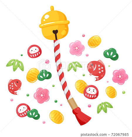 Illustration of ringing a bell at a cute shrine_Worship_Lucky 72067985