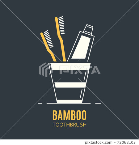 Bamboo toothbrushes and toothpaste tube in a cup Bamboo toothbrushes and toothpaste tube in a cup 72068102