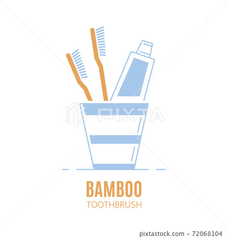Bamboo toothbrushes and toothpaste tube in a cup - Stock Illustration ...
