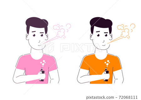 Male Character Enjoying Vape Smoking, Flat Style Vector on White Background 72068111