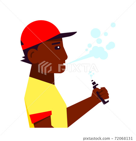 Male Character Enjoying Vape Smoking, Flat Style Vector on White Background 72068131