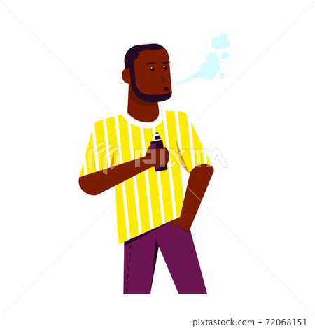 Male Character Enjoying Vape Smoking, Flat Style Vector on White Background 72068151