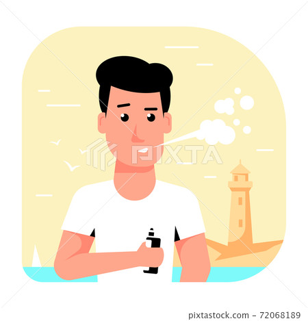 Male Character Enjoying Vape Smoking Outdoor, Flat Style Vector Male Character Enjoying Vape Smoking Outdoor, Flat Style Vector 72068189