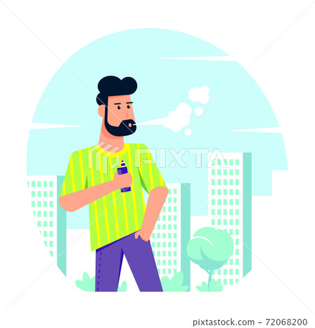 Male Character Enjoying Vape Smoking Outdoor, Flat Style Vector 72068200