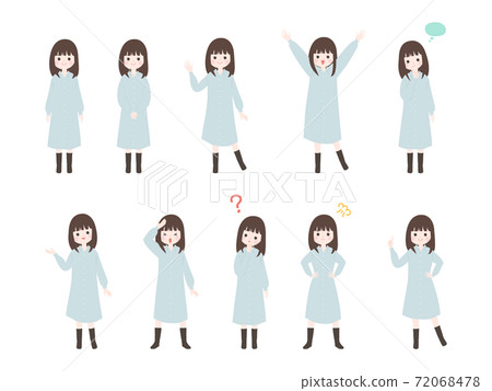 A set of young women who pose 10 different poses with their whole body [without main line] 72068478