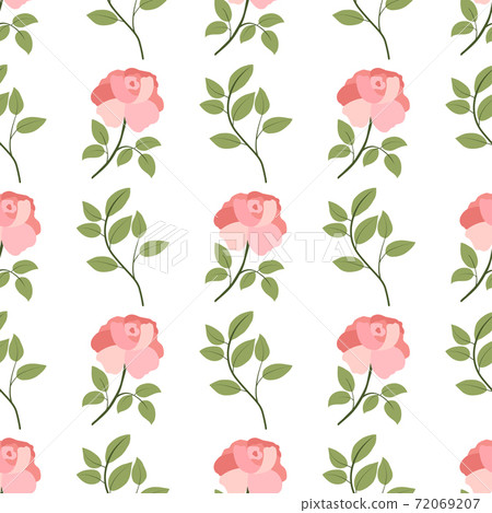 Floral seamless pattern with green leaves branch and rose peony flower. 72069207