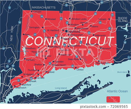 Detailed Map Of Connecticut Connecticut State Detailed Editable Map - Stock Illustration [72069565] -  Pixta