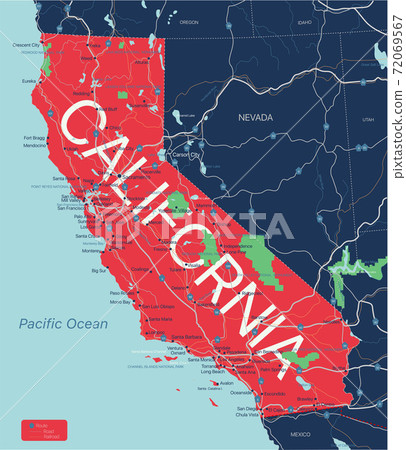 California state detailed editable map California state detailed editable map 72069567