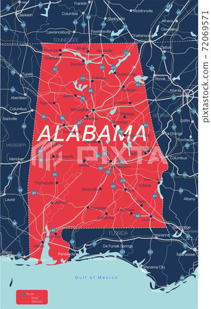 Alabama state detailed editable map 72069571