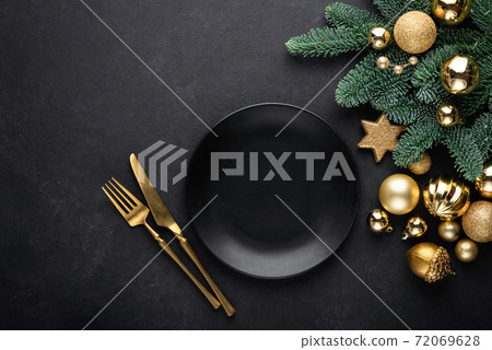 Christmas flat lay background with empty plate 72069628