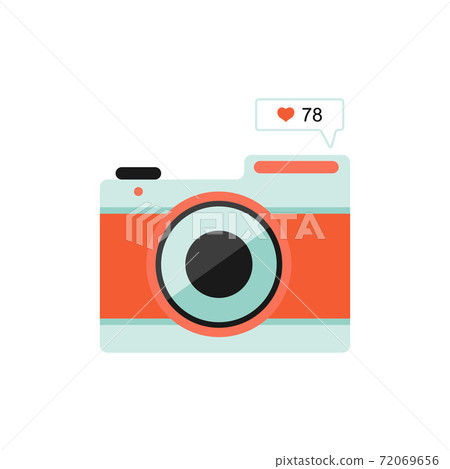 Isolated flat camera icon with like. Vector sign Isolated flat camera icon with like. Vector sign 72069656