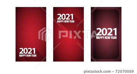 2021 Happy new year vertical banner background set or greeting card with text. vector 2021 new year numbers isolated on vertical red background. New year Stories design template set 72070089