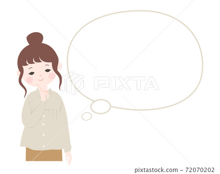 A young woman thinking with her index finger on her chin and smiling [No main line] 72070202