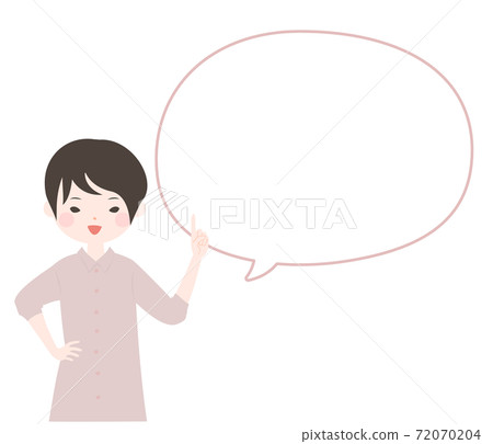 A young woman and a balloon explaining with her index finger [No main line] 72070204