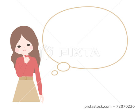 一名年輕女子微笑著用食指在下巴上思考[無主線] 72070220