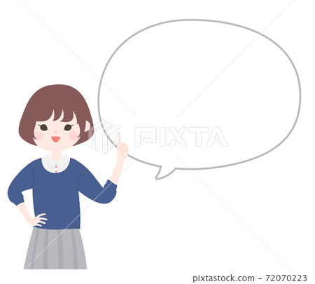 A young woman and a balloon explaining with her index finger [No main line] 72070223