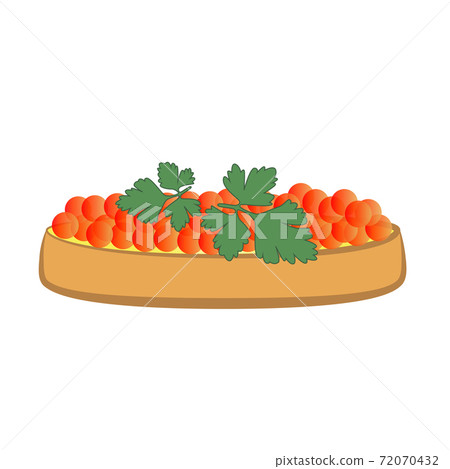 Sandwich with red caviar and a sprig of parsley. 72070432