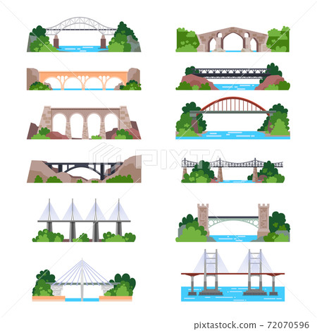 Set of isolated modern and vintage bridges 72070596
