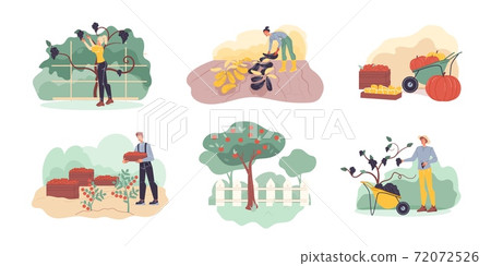Flat cartoon characters harvesting, vector illustration concept 72072526