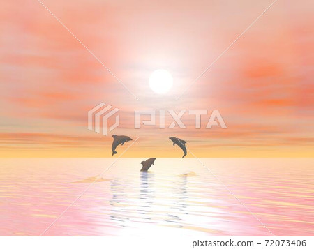 Happy dolphins - 3D render Happy dolphins - 3D render 72073406