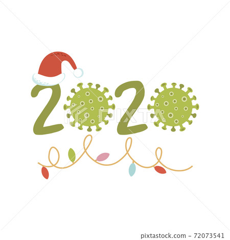 2020 Quarantine Merry Christmas New year numbers with covid symbol New year quarantine party element. 72073541
