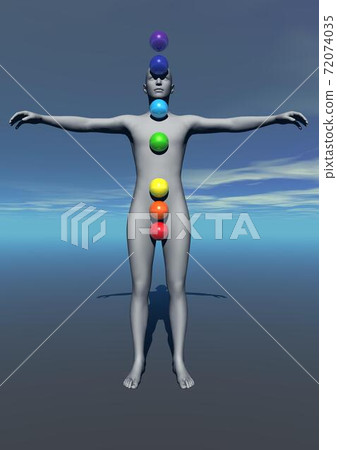 Human and chakras colors - 3D render 72074035