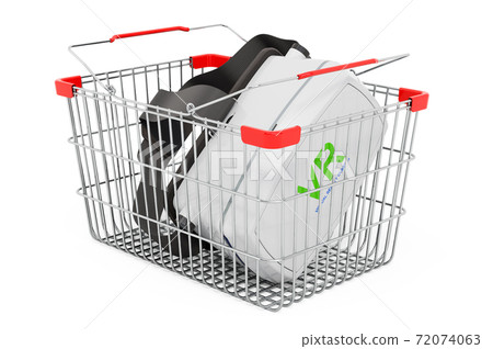 Shopping basket with virtual reality glasses VR, 3D rendering Shopping basket with virtual reality glasses VR, 3D rendering 72074063