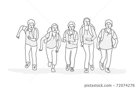 Pupils with Backpack Running to School. Pupils with Backpack Running to School. 72074276
