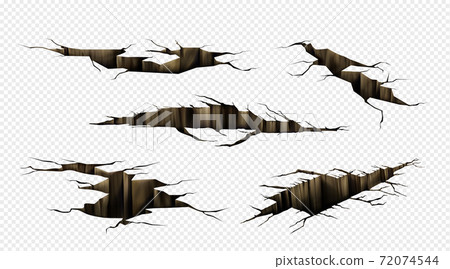 Ground cracks, fractures on land surface 72074544