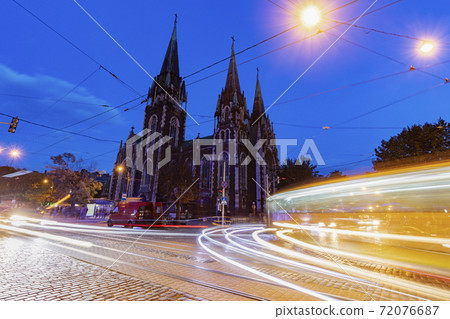 Olha and Elizabeth Church in Lviv at night 72076687