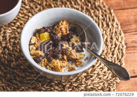 Bowl of Homemade Granola with Chocolate for Breakfast Bowl of Homemade Granola with Chocolate for Breakfast 72078229