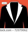 Illustration of a suit with tie. Vector illustration of jacket, label in white and black color on orange background. Vector illustration. 72079062