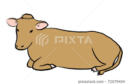 Japanese style illustration of cow hand-painted brown cow calf Japanese style illustration of cow hand-painted brown cow calf 72079404
