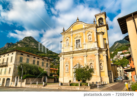 Main Church of Marone at Lake Iseo in Italy Main Church of Marone at Lake Iseo in Italy 72080440