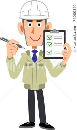 Builder's man's helmet holding a checklist Builder's man's helmet holding a checklist 72080533