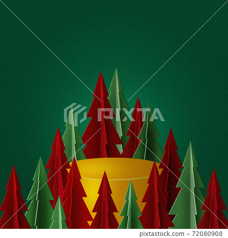 Merry Christmas and Happy new year concept.Yellow podium decorated with origami christmas tree on green background.Paper art vector illustration. Merry Christmas and Happy new year concept.Yellow podium decorated with origami christmas tree on green background.Paper art vector illustration. 72080908