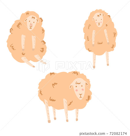 Set cute lambs on white background. Cartoon pink characters sit and stent in doodle. 72082174